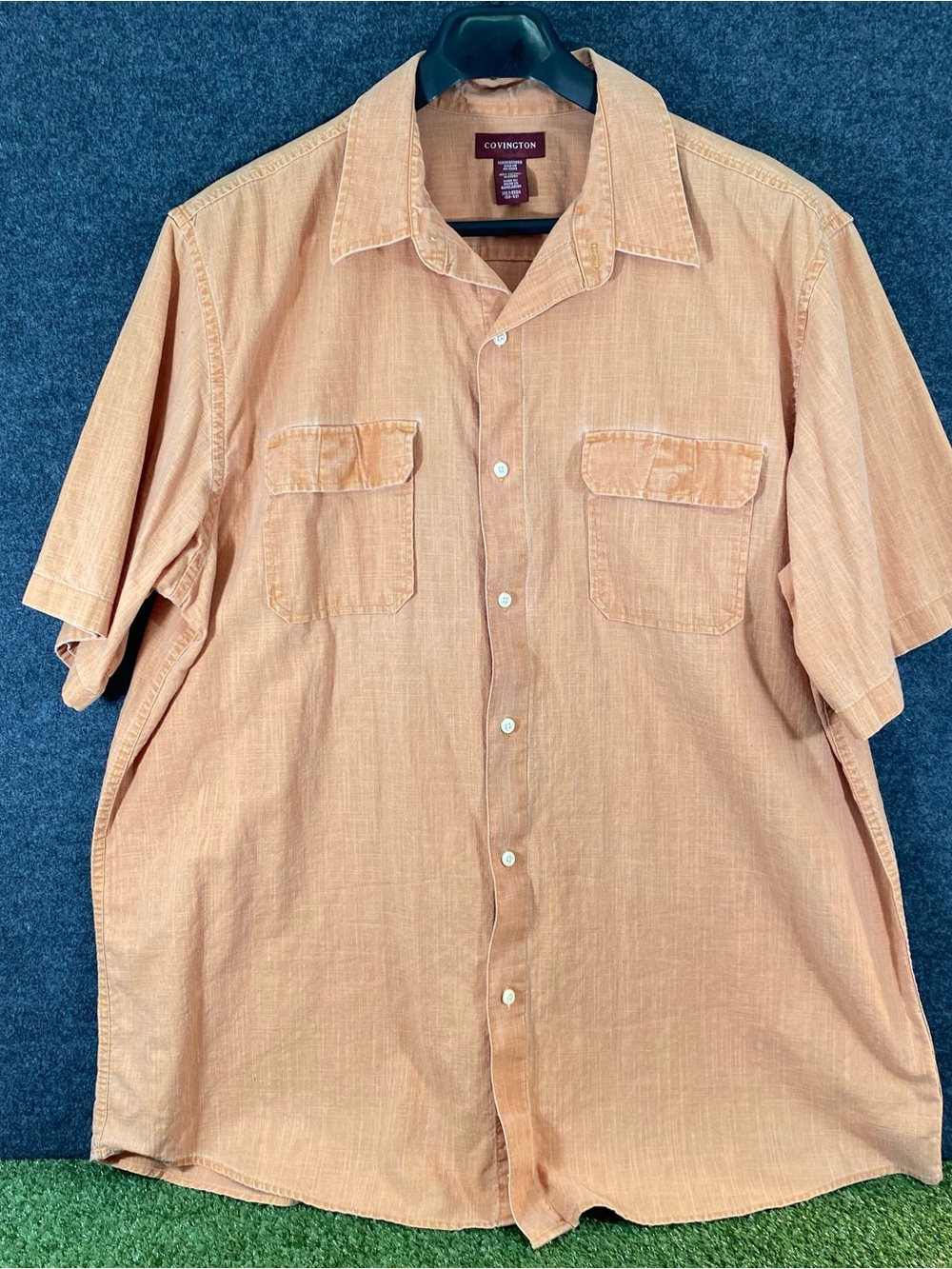 Covington Men's Short Sleeve Shirt 2XL Peach/Rust Button Casual  Comfort Cotton